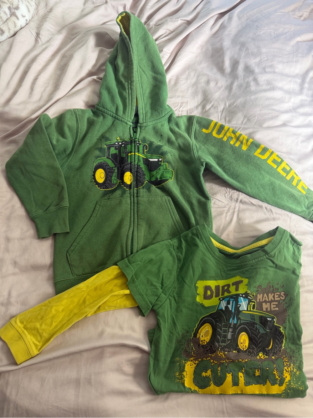 John Deere Green & Yellow Tractor Hoodie and Layered Tee Set - Kids